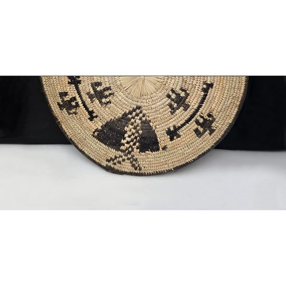 Handwoven Coil Flat Plate Basket Southwestern Native American Style Art 14.5